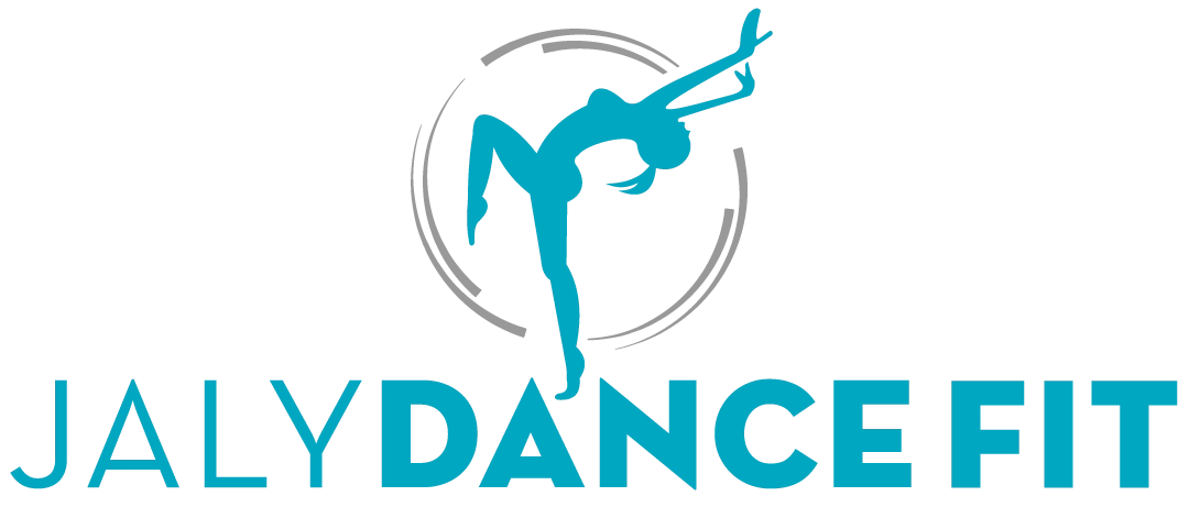 JalyDanceFit logo: teal dancer silhouette in gray circle, "JalyDanceFit" in teal text below.